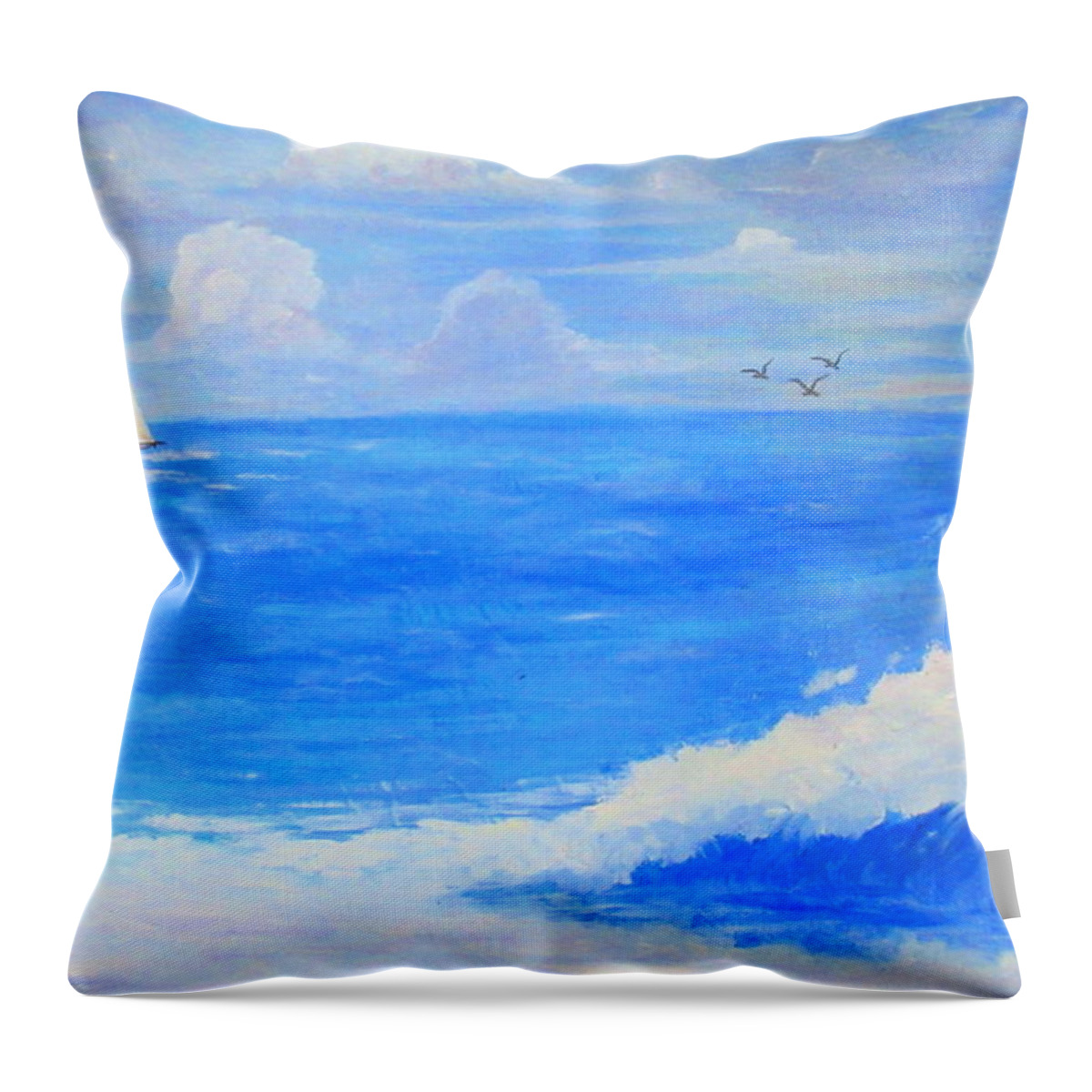 Painting Throw Pillow featuring the painting Thunder Heads at Sea by Ashley Goforth