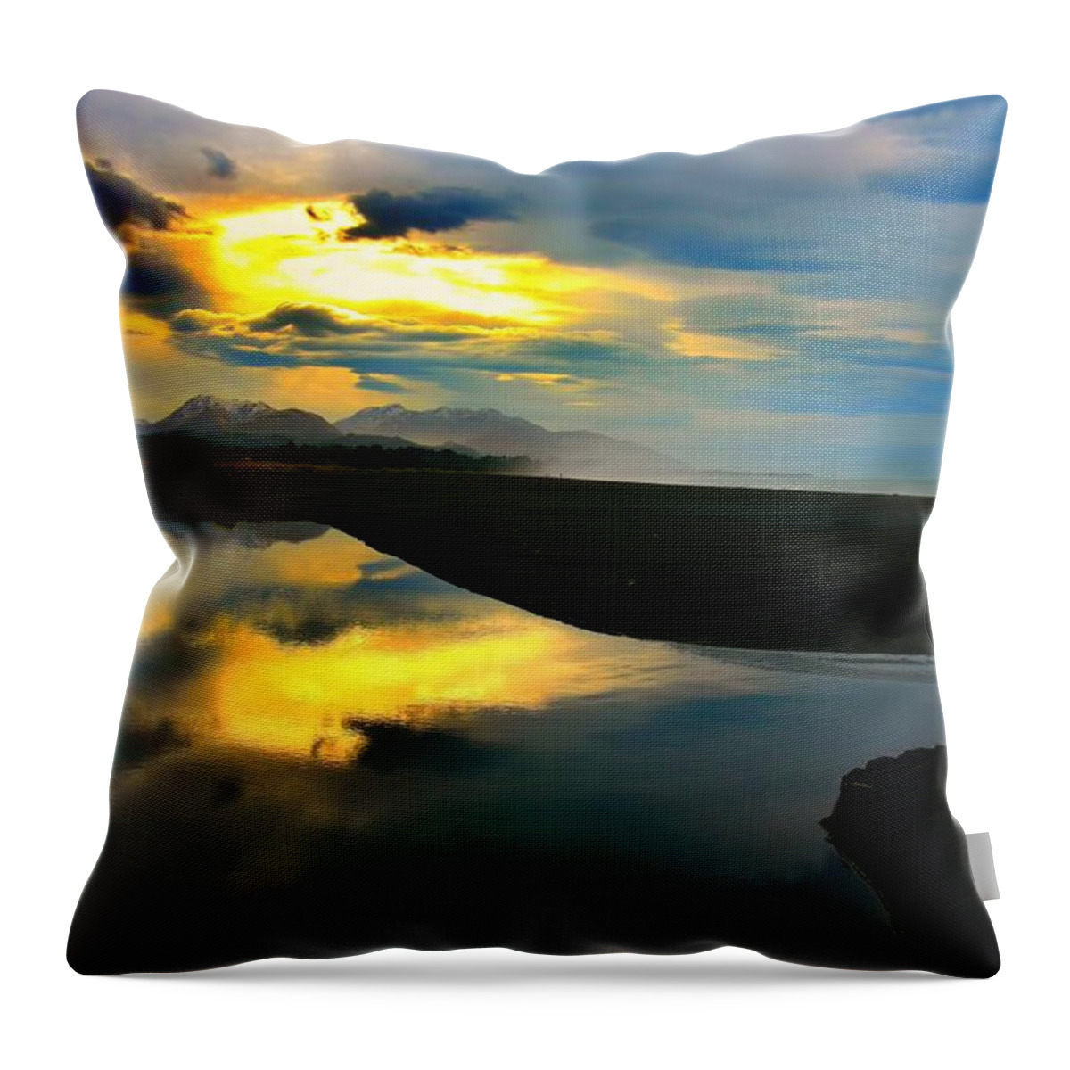 Kaikoura Coast Throw Pillow featuring the photograph Tidal Pond Sunset New Zealand by Amanda Stadther