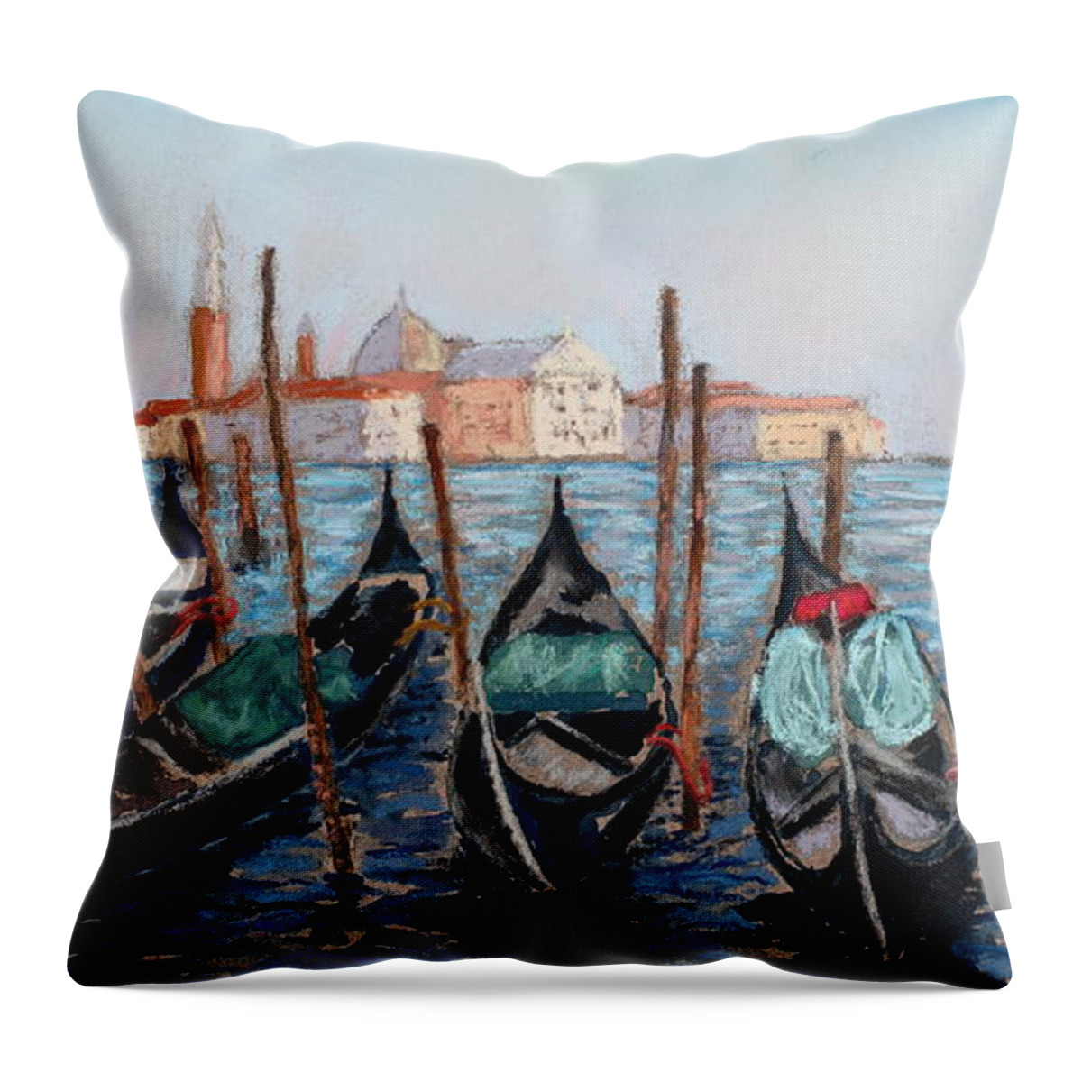 Venice Throw Pillow featuring the painting Tied Up in Venice by Mary Benke