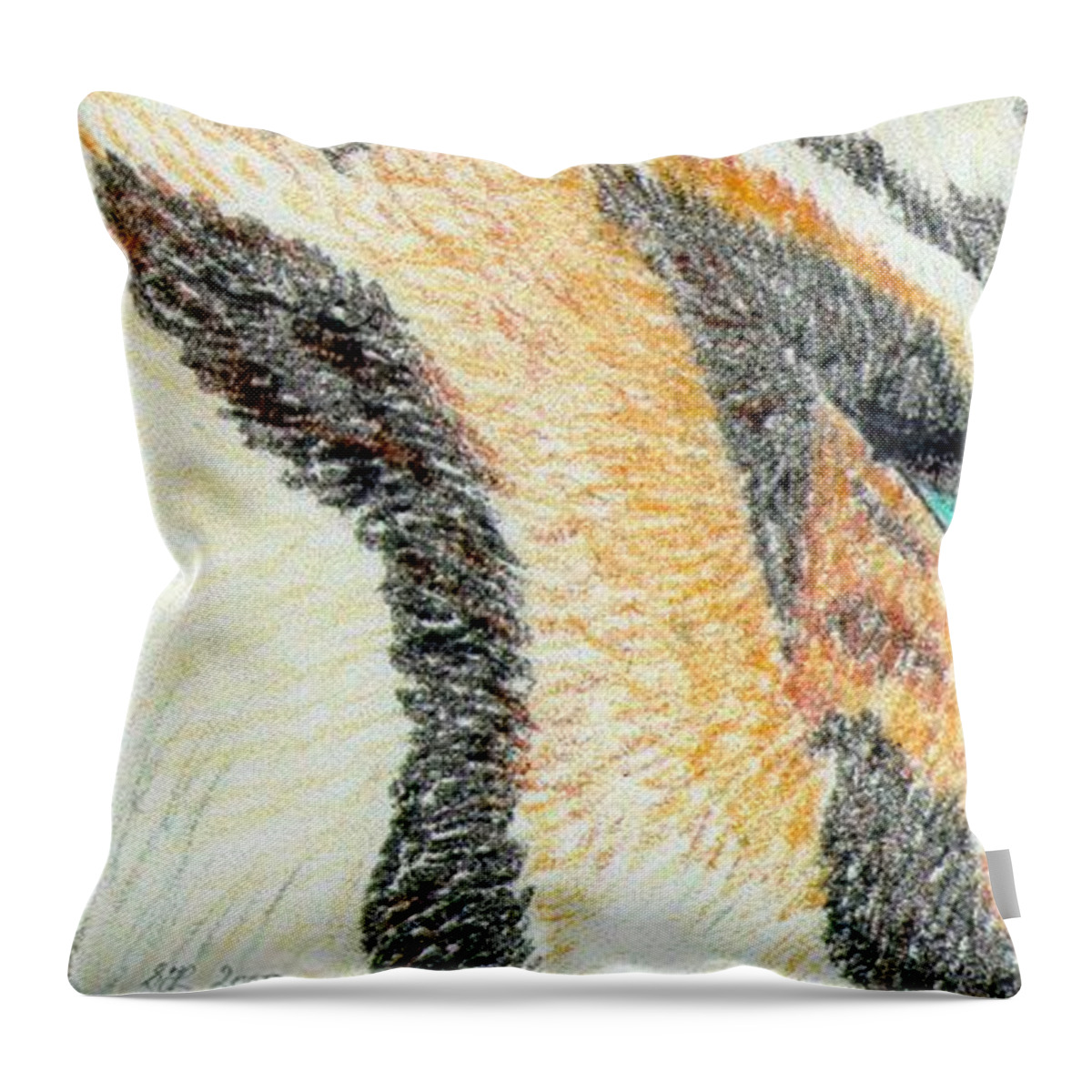 Tiger Throw Pillow featuring the drawing Tiger Blue by Stephanie Grant