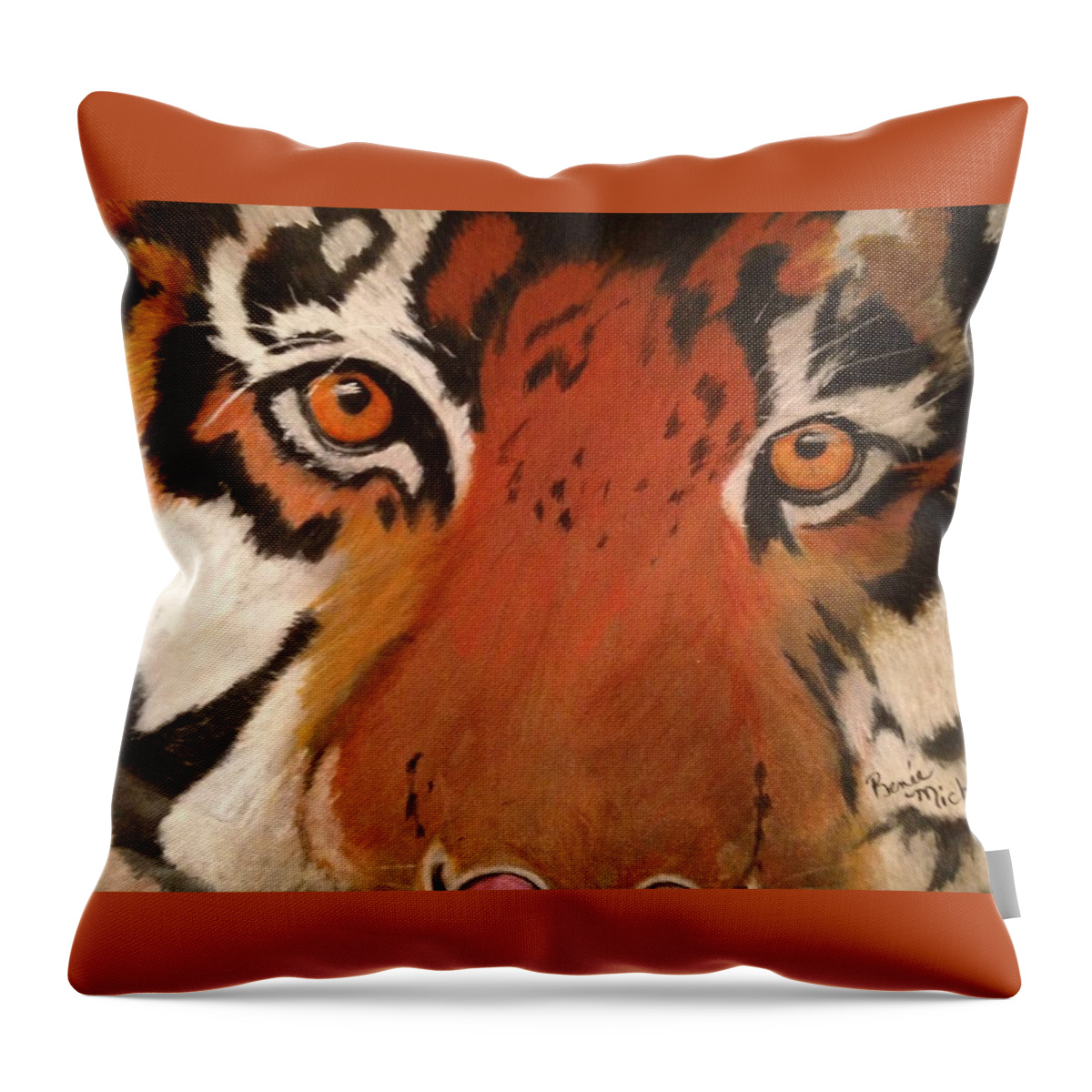 Tiger Face Throw Pillow featuring the pastel Tiger Eyes by Renee Michelle Wenker