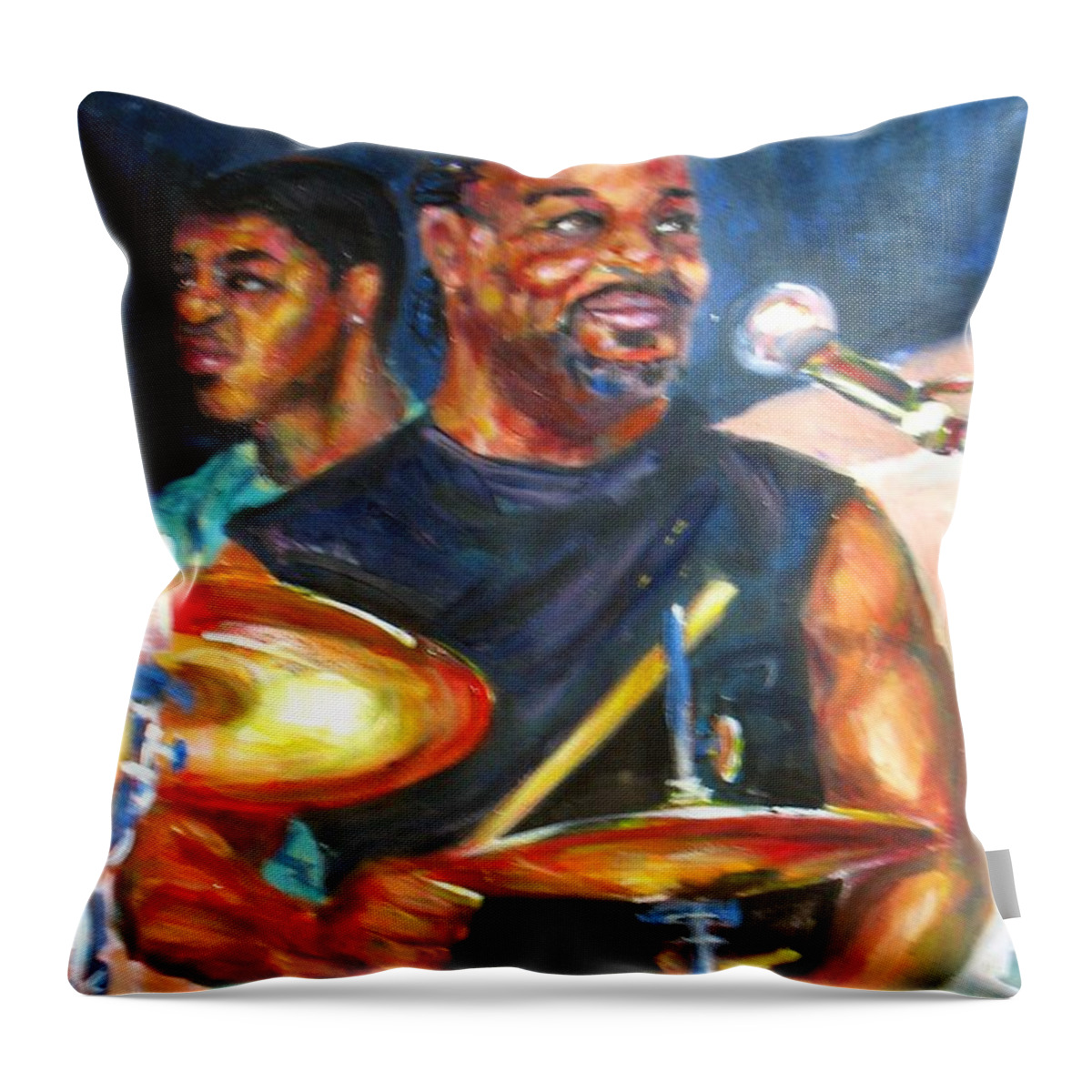 Drums Throw Pillow featuring the painting Tiger on Drums by Beverly Boulet