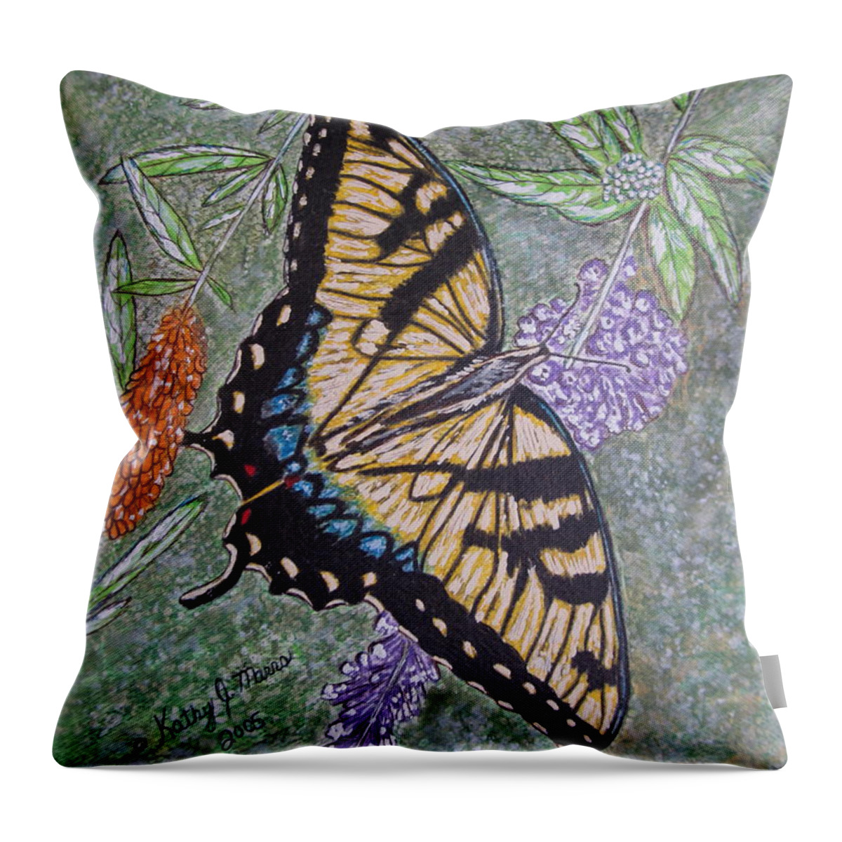 Tiger Swallowtail Butterfly Throw Pillow featuring the painting Tiger Swallowtail Butterfly by Kathy Marrs Chandler
