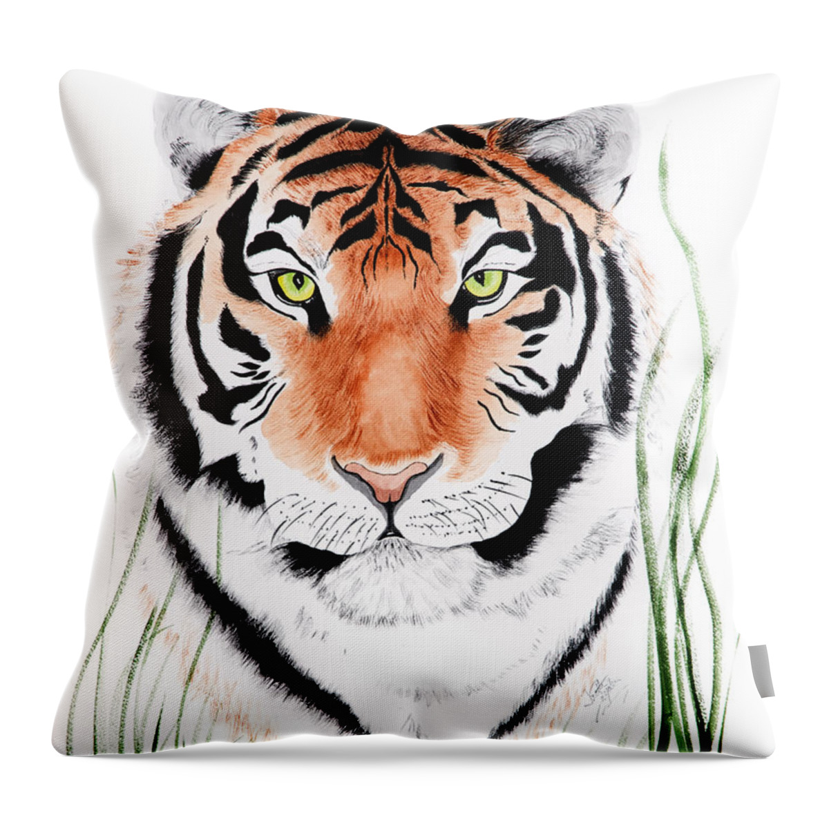 Tiger Throw Pillow featuring the painting Tiger Tiger Where by Joette Snyder