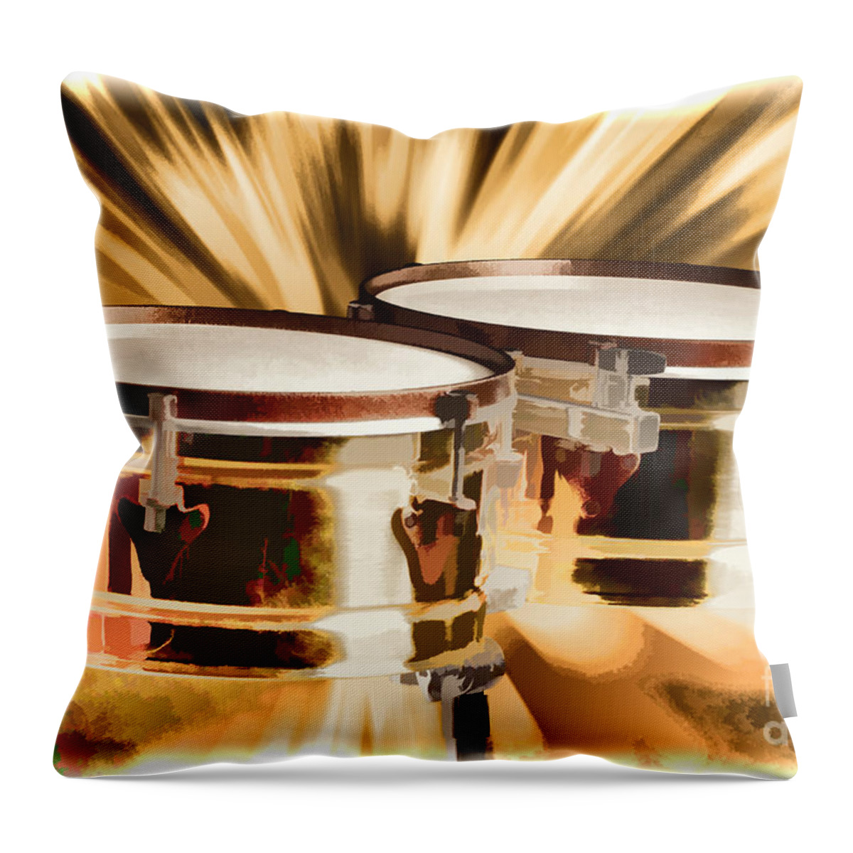 Timbale Throw Pillow featuring the painting Timbale drums for Latin Music Painting in Color 3326.02 by M K Miller