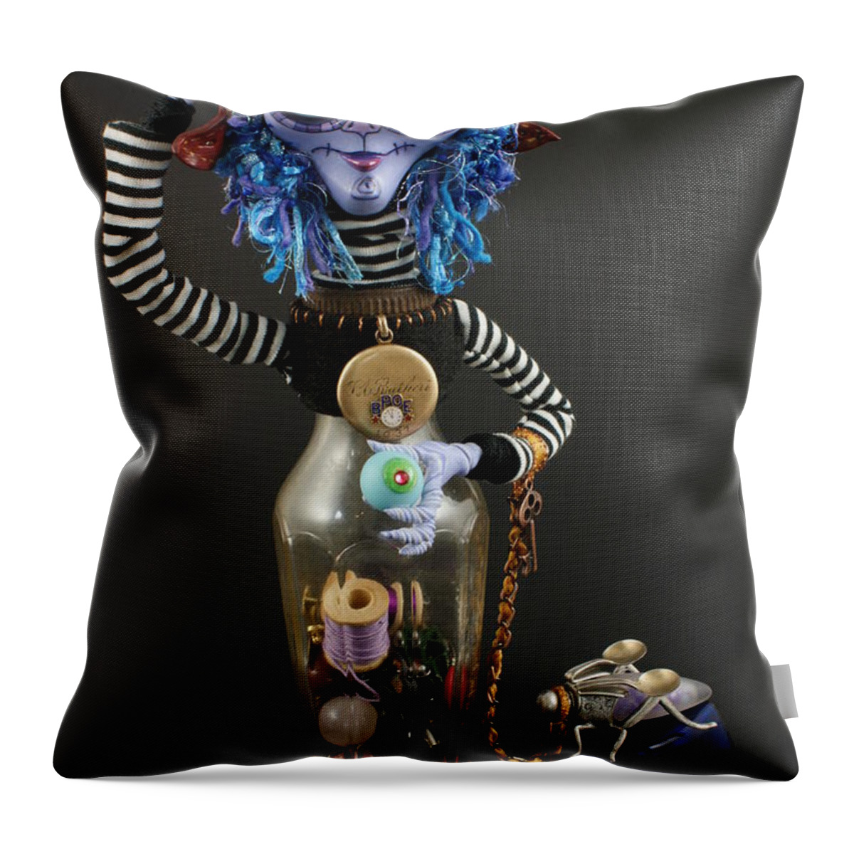 Time Collector Throw Pillow featuring the sculpture Time Collector by Judy Henninger