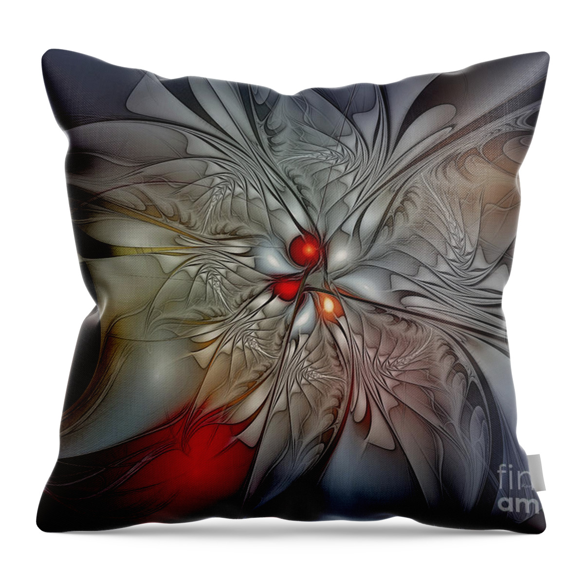 Abstract Throw Pillow featuring the digital art Timeless Elegance-Floral Fractal Design by Karin Kuhlmann