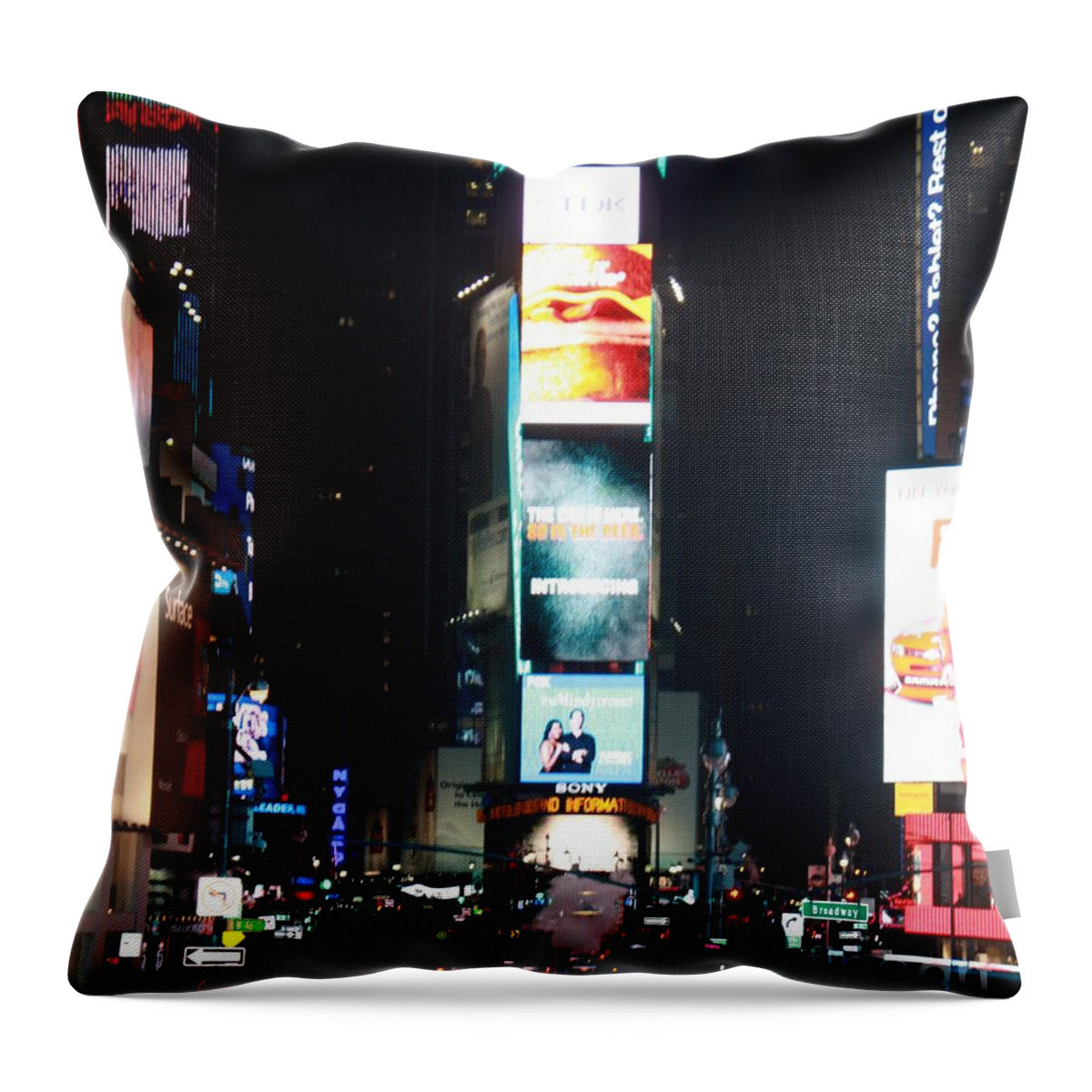 Times Square At Night Throw Pillow featuring the photograph Times Square at Night by John Telfer