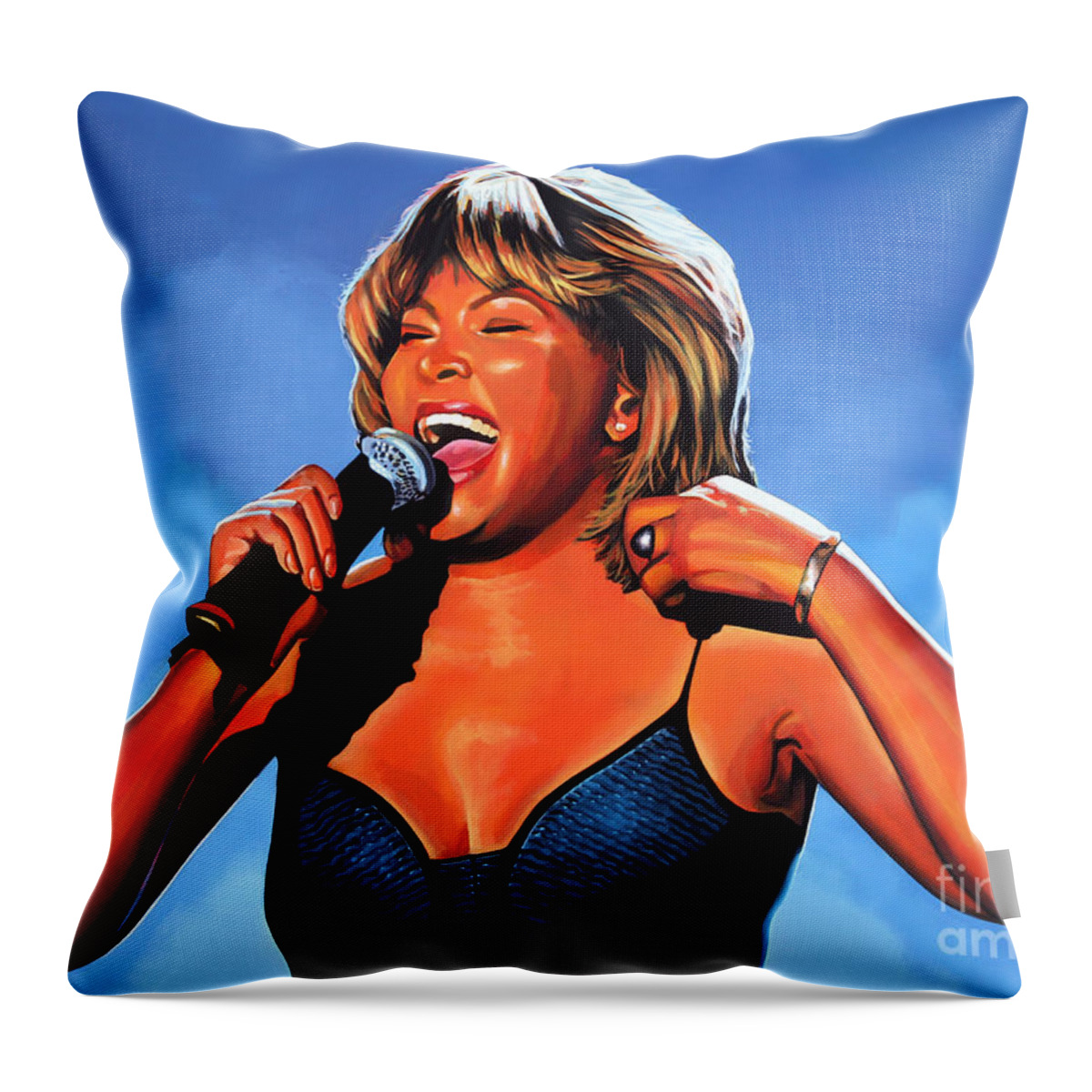Tina Turner Throw Pillow featuring the painting Tina Turner Queen of Rock by Paul Meijering