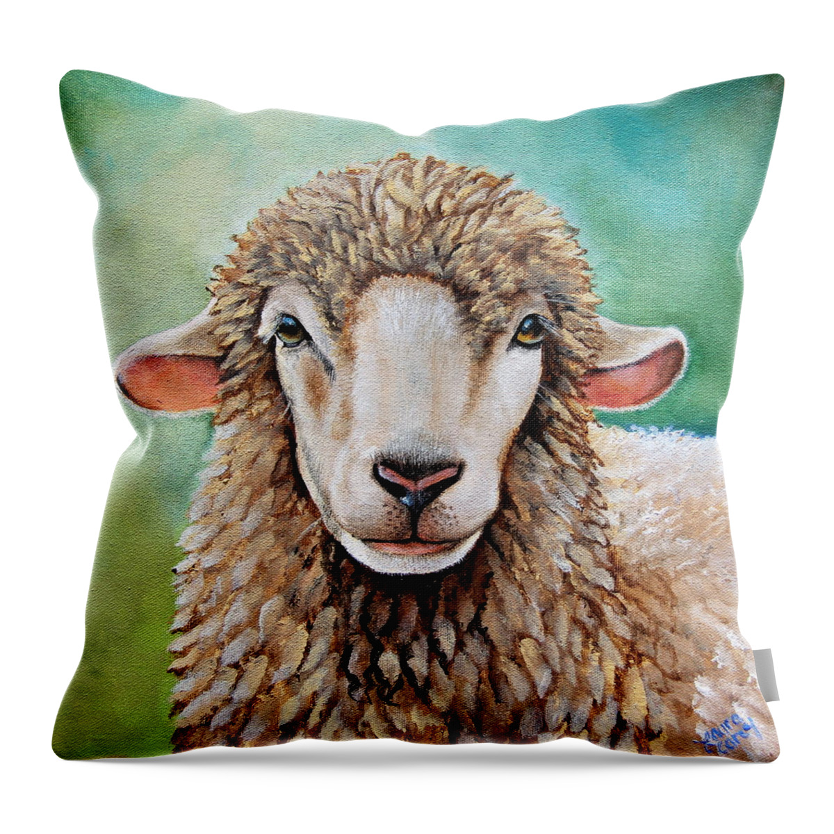 Sheep Throw Pillow featuring the painting Tinsel by Laura Carey