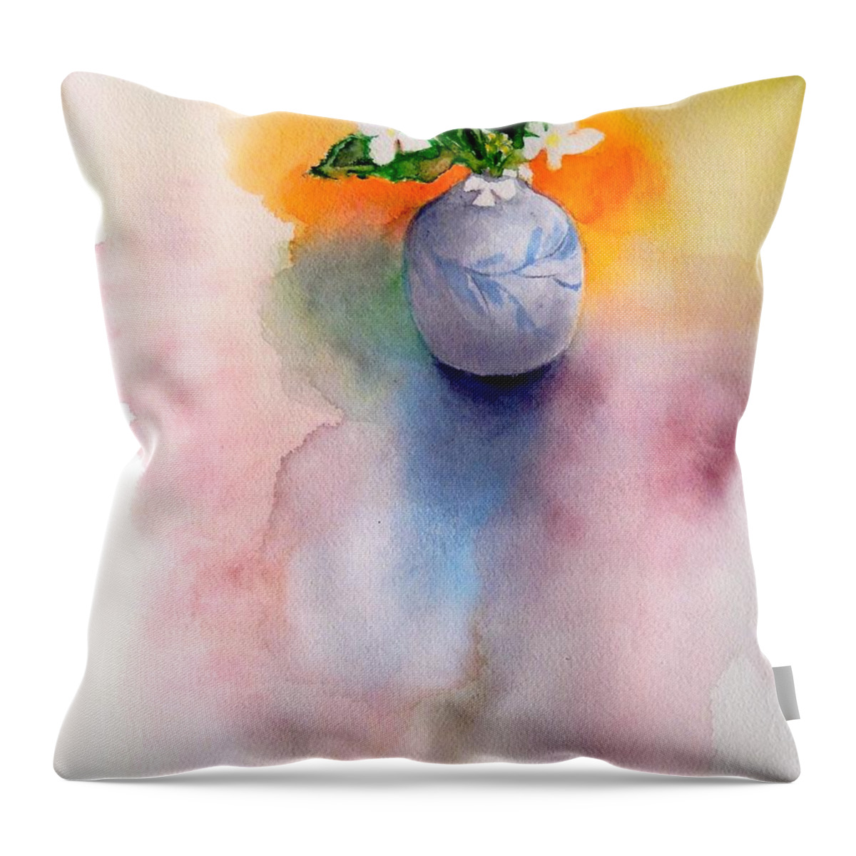 Flower Throw Pillow featuring the painting Tiny Vase and Flowers by Yoshiko Mishina