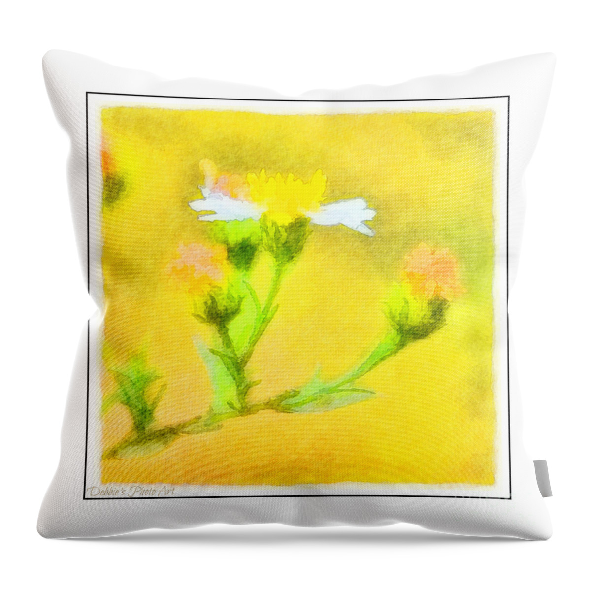 Tiny Throw Pillow featuring the photograph Tiny Wildflowers-Digital Paint II - White frame by Debbie Portwood