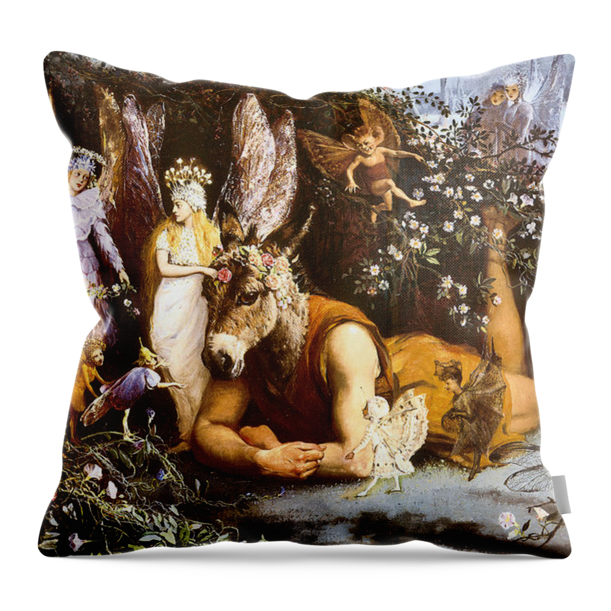  Titania And Bottom Throw Pillow featuring the digital art Titania And Bottom by John Anster Fizgerald