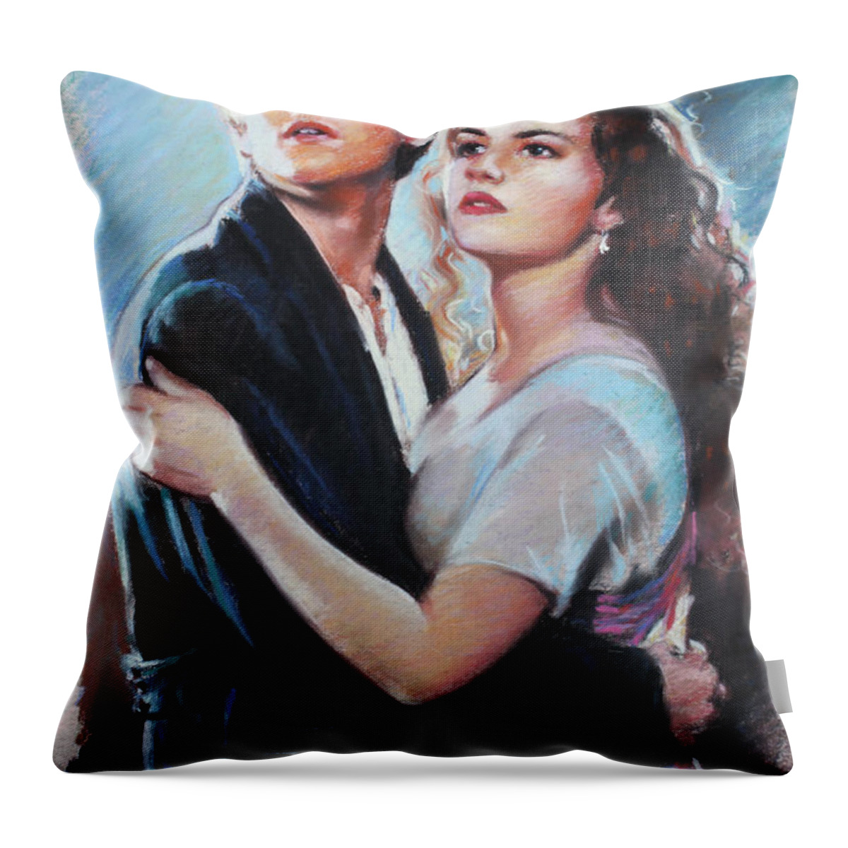 Titanic Throw Pillow featuring the drawing Titanic Jack and Rose by Viola El