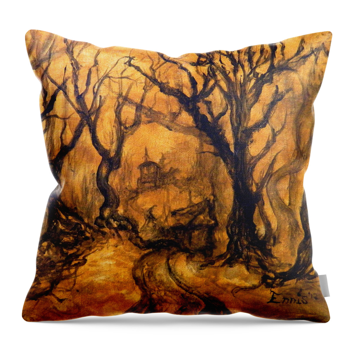 Ennis Throw Pillow featuring the painting Toad Hollow by Christophe Ennis