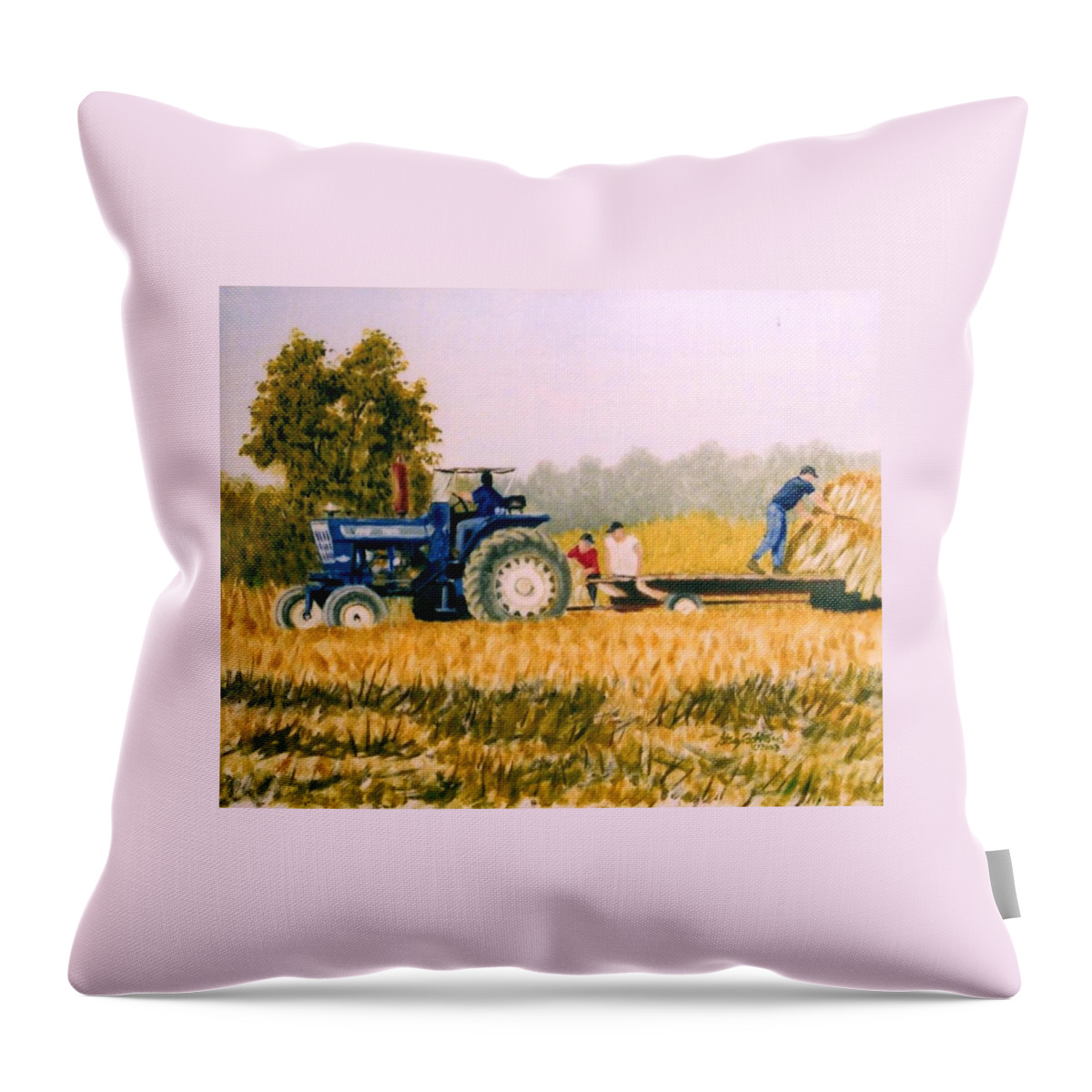 Transportation Throw Pillow featuring the painting Tobacco farmers by Stacy C Bottoms