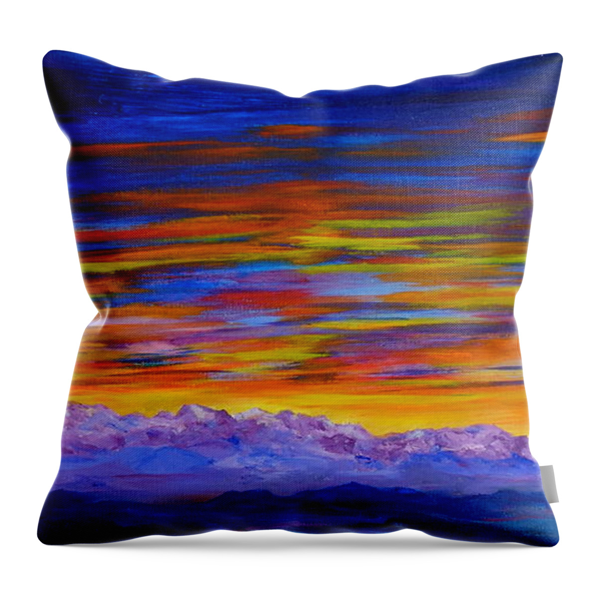 Sunset Paintings Throw Pillow featuring the painting Tobacco Root Mountains Sunset by Cheryl Nancy Ann Gordon