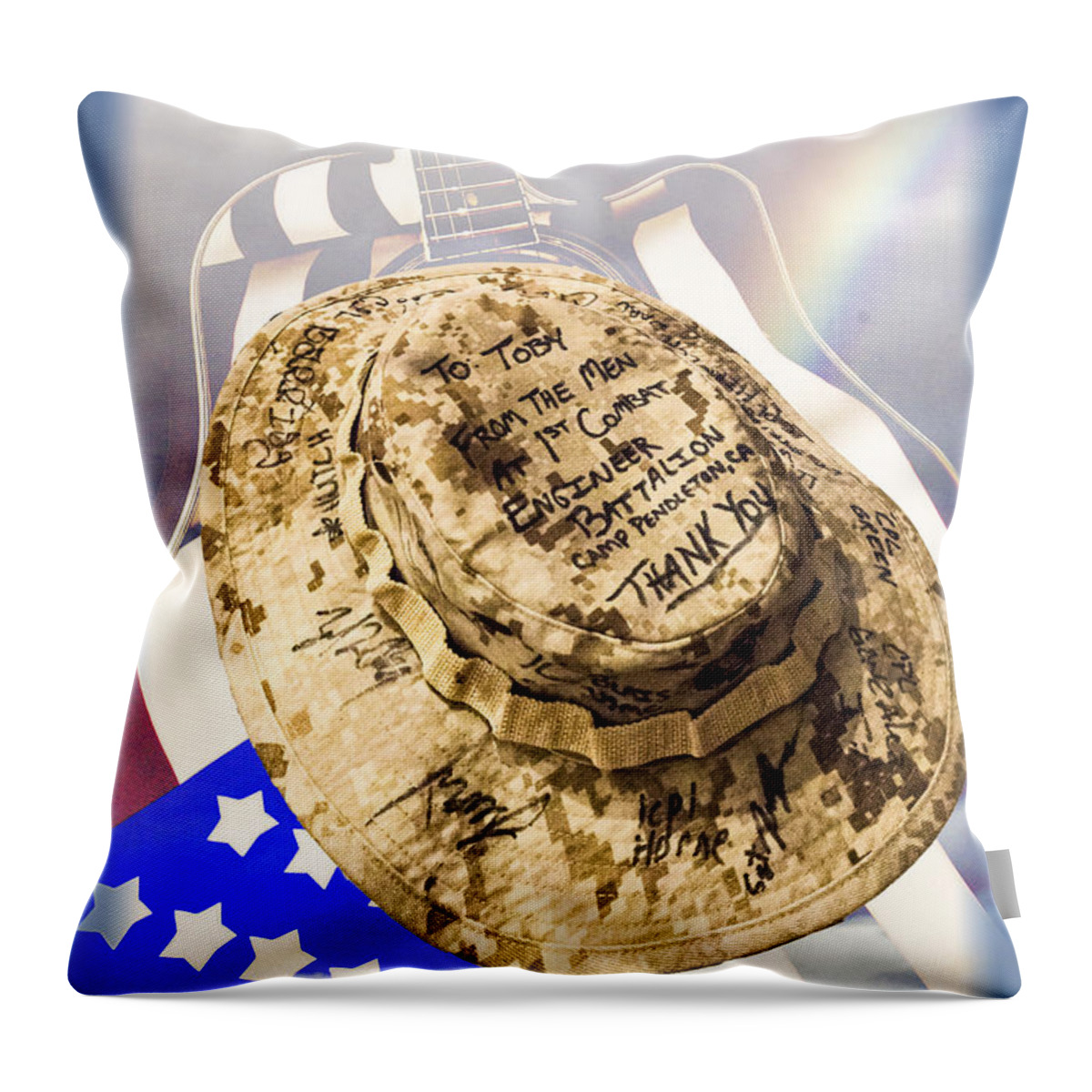 Guitar Throw Pillow featuring the digital art Tobys Hat by Georgianne Giese