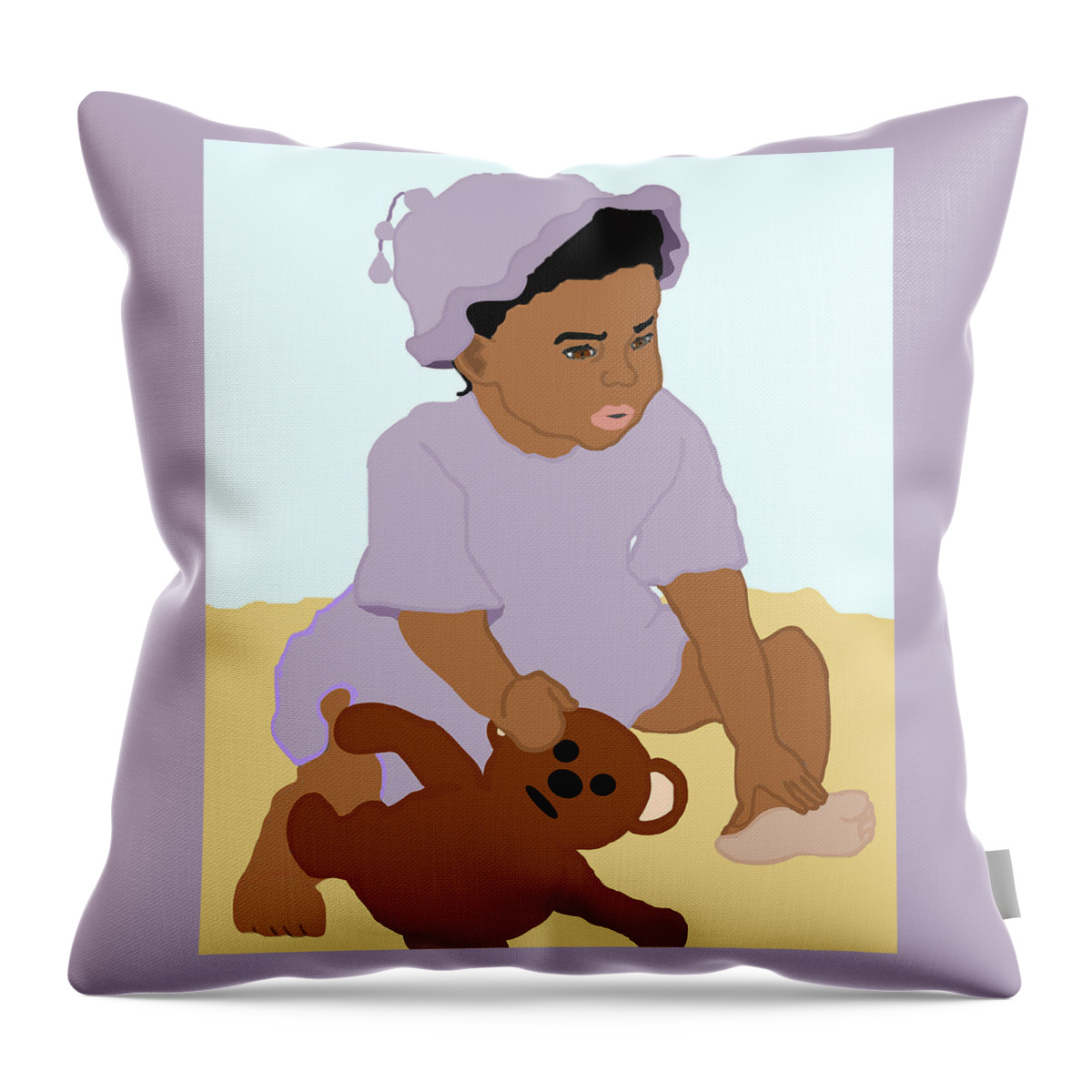 Toddler Throw Pillow featuring the painting Toddler and Teddy by Pharris Art