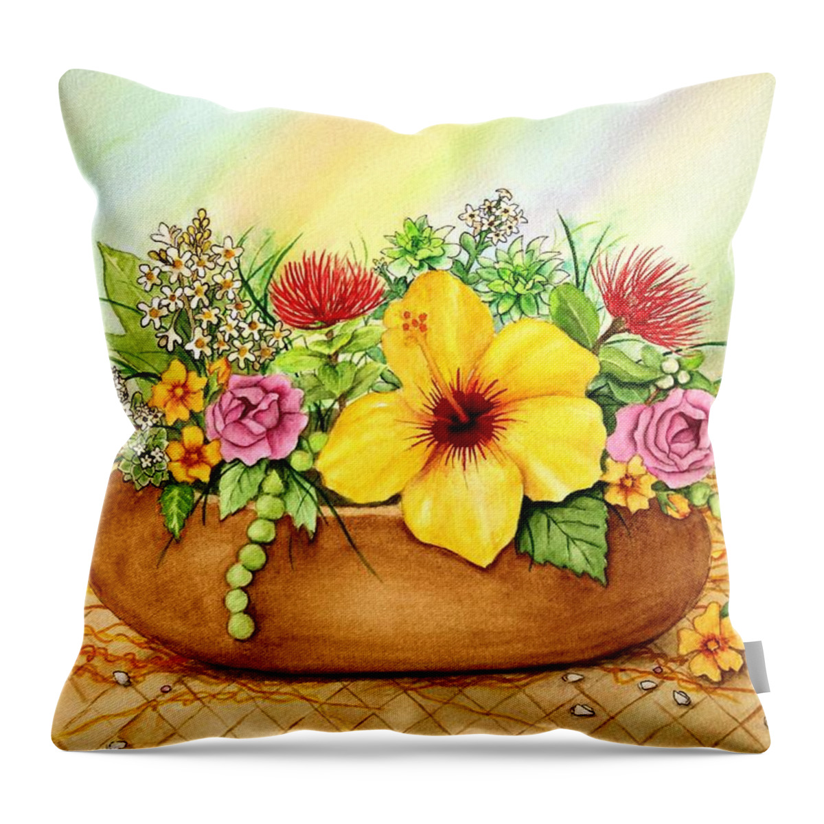 Flowers Throw Pillow featuring the painting Together As One by Miyuki Kimura