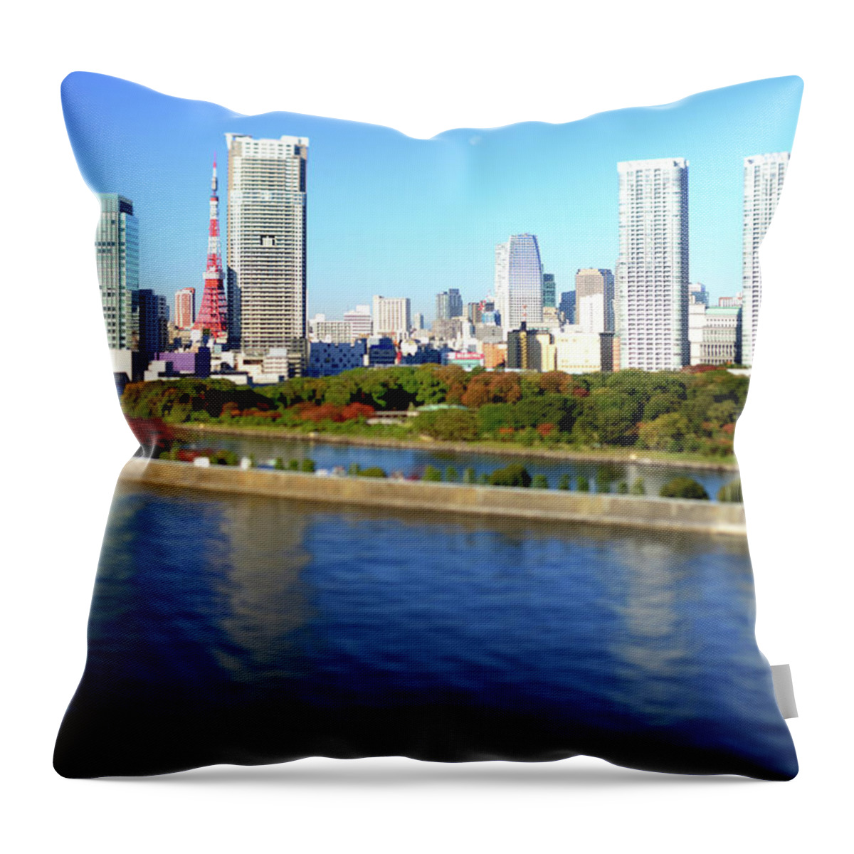 Tokyo Tower Throw Pillow featuring the photograph Tokyo Downtown Cityscape by Vladimir Zakharov