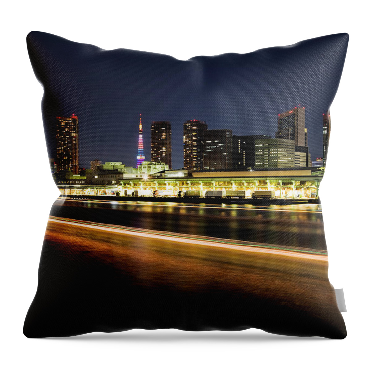 Tokyo Tower Throw Pillow featuring the photograph Tokyo Nightview Of Buildings And Tokyo by Photography By Zhangxun