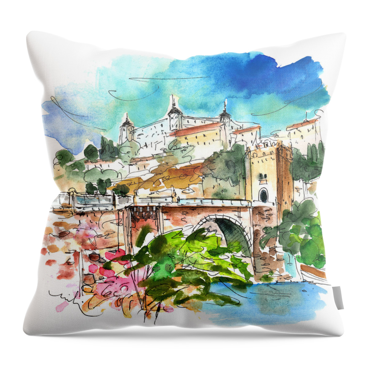 Travel Throw Pillow featuring the painting Toledo 01 by Miki De Goodaboom