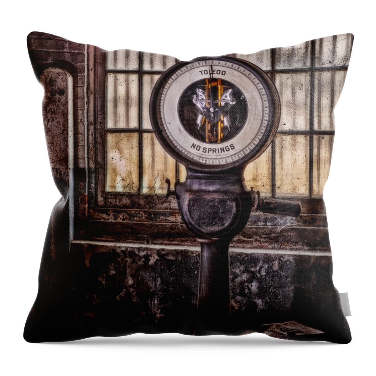 Toledo No Springs Scale Throw Pillow featuring the photograph Toledo No Springs Scale by Susan Candelario