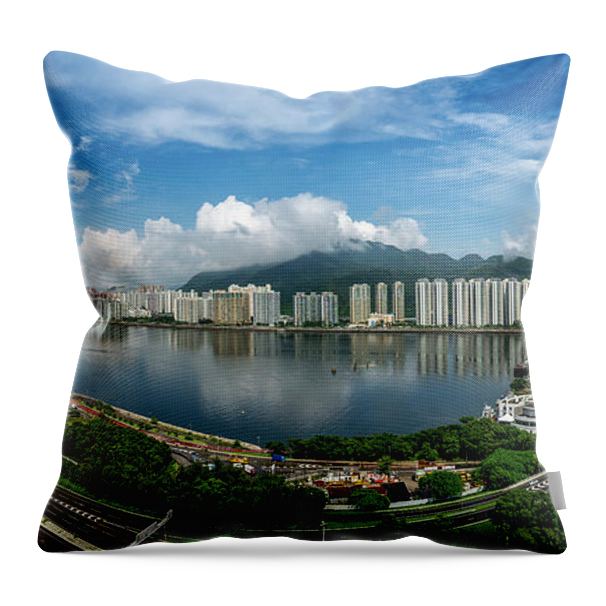 Tranquility Throw Pillow featuring the photograph Tolo Harbour Pano by Photographer - Rob Smith