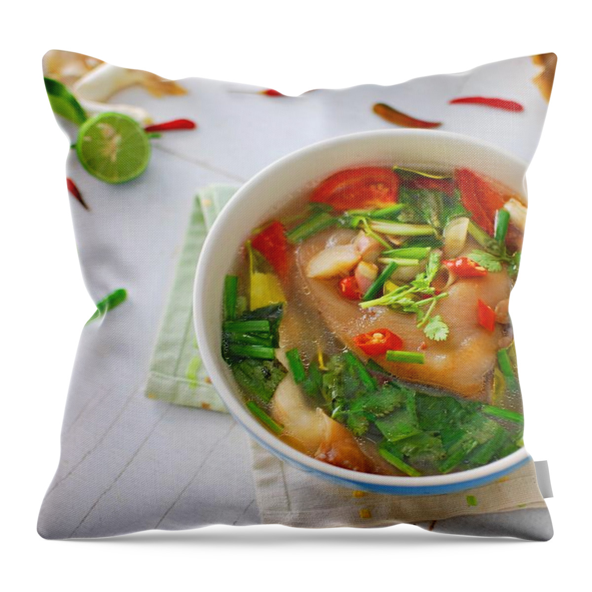 Thai Food Throw Pillow featuring the photograph Tom Yum Pork Knuckle by Hoaixh