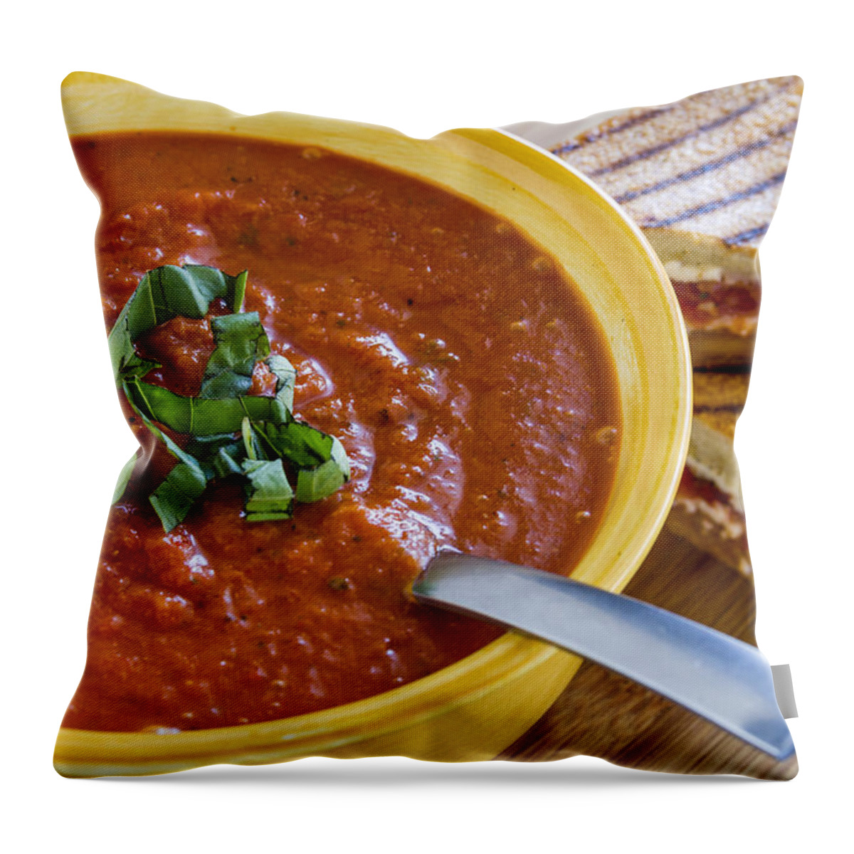 Italian Throw Pillow featuring the photograph Tomato and Basil Soup with Grilled Cheese Panini by Teri Virbickis