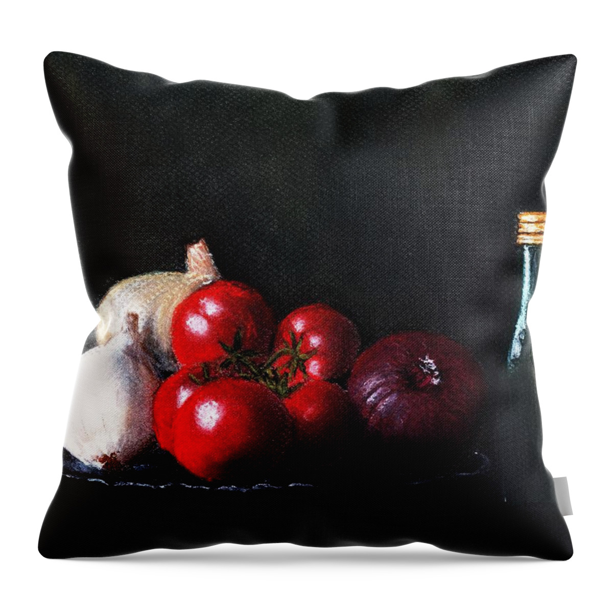 Dish Throw Pillow featuring the painting Tomatoes and Onions by Anastasiya Malakhova