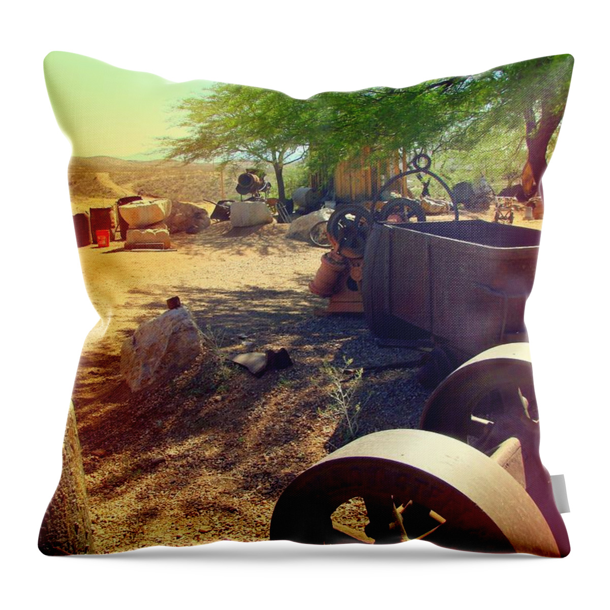 Silver Mines Throw Pillow featuring the digital art Tombstone Miner's Yard by Carol Oufnac Mahan