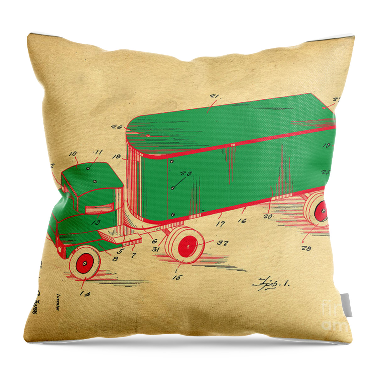 Tonka Throw Pillow featuring the digital art Tonka Truck Patent by Edward Fielding