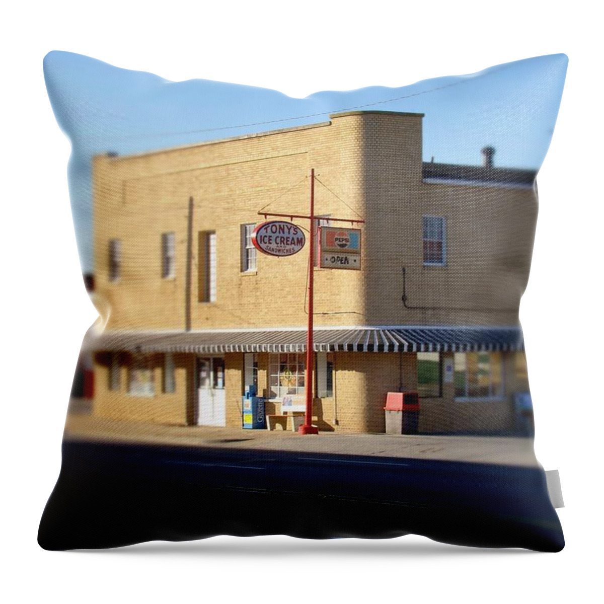 Ice Cream Shop Throw Pillow featuring the photograph Tony's Ice Cream by Rodney Lee Williams