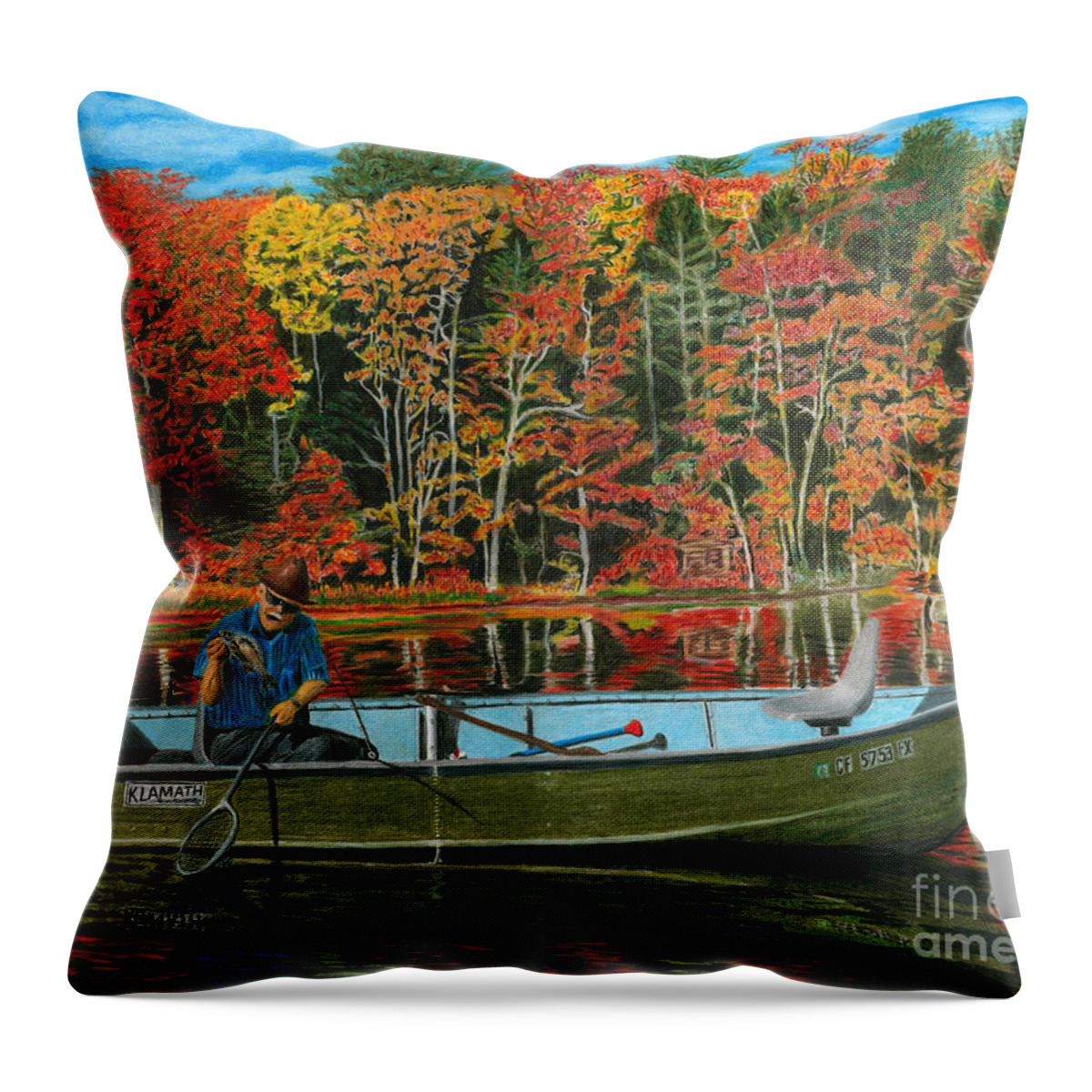 Bass Lake Throw Pillow featuring the drawing Too Small to Keep by Peter Piatt