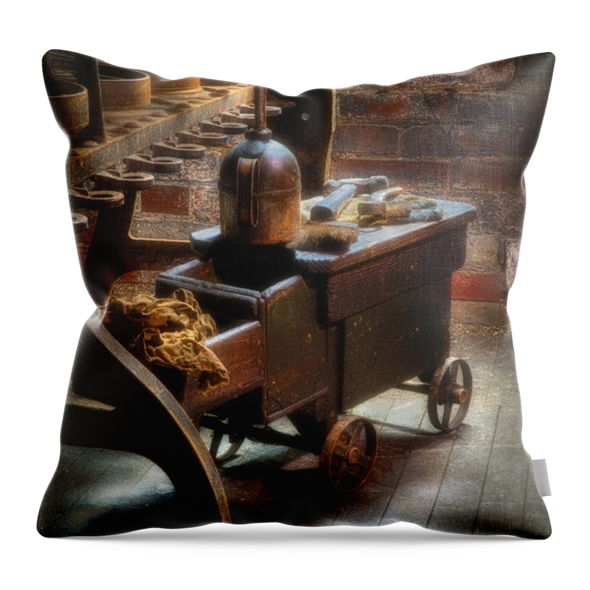Abandon Factory Throw Pillow featuring the photograph Tool Cart by Jerry Fornarotto