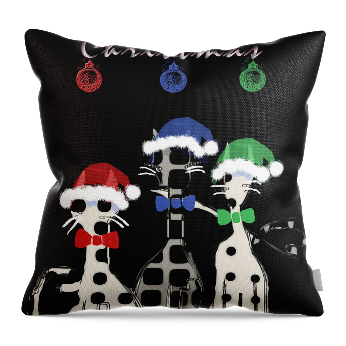 Cat Throw Pillow featuring the digital art Toon Cats Christmas by Arline Wagner