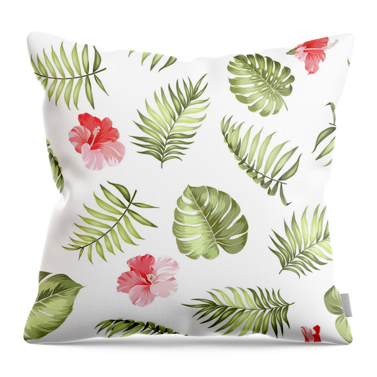 Tropical Rainforest Throw Pillow featuring the digital art Topical Palm Leaves Pattern by Kotkoa
