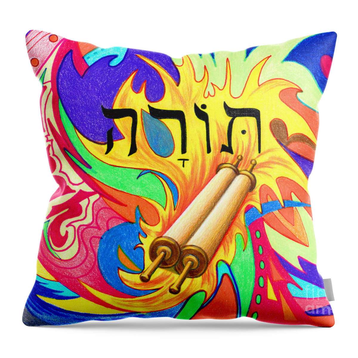 Torah Throw Pillow featuring the painting Torah by Nancy Cupp
