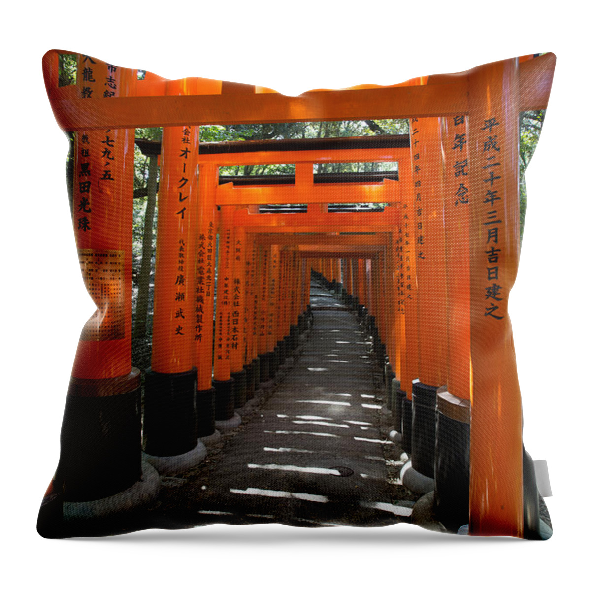 Inari Throw Pillow featuring the photograph Torii gates of Inari Shrine by David Bearden