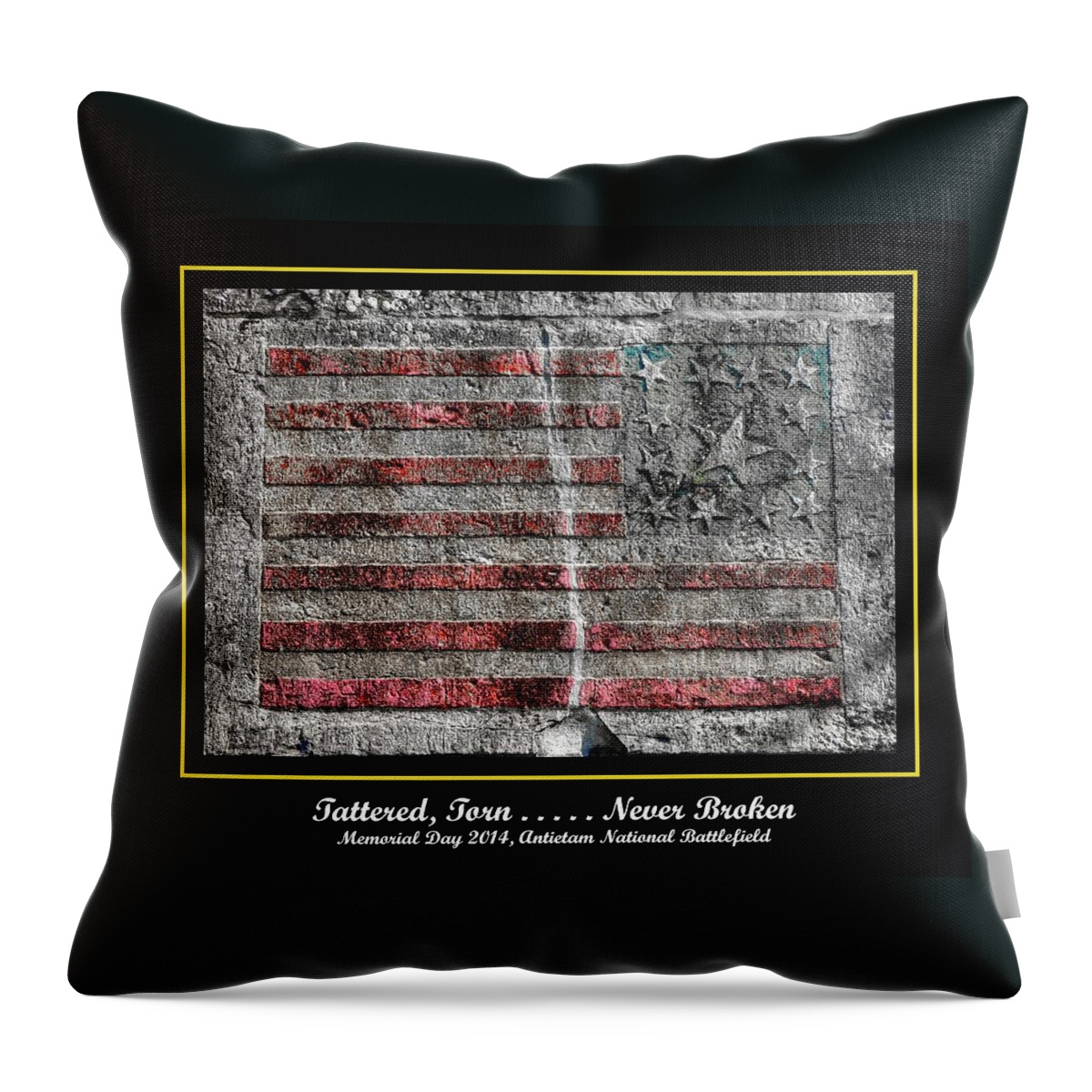 Civil War Throw Pillow featuring the photograph Tattered Torn . . . . . Never Broken - Memorial Day 2014 Antietam National Battlefield by Michael Mazaika
