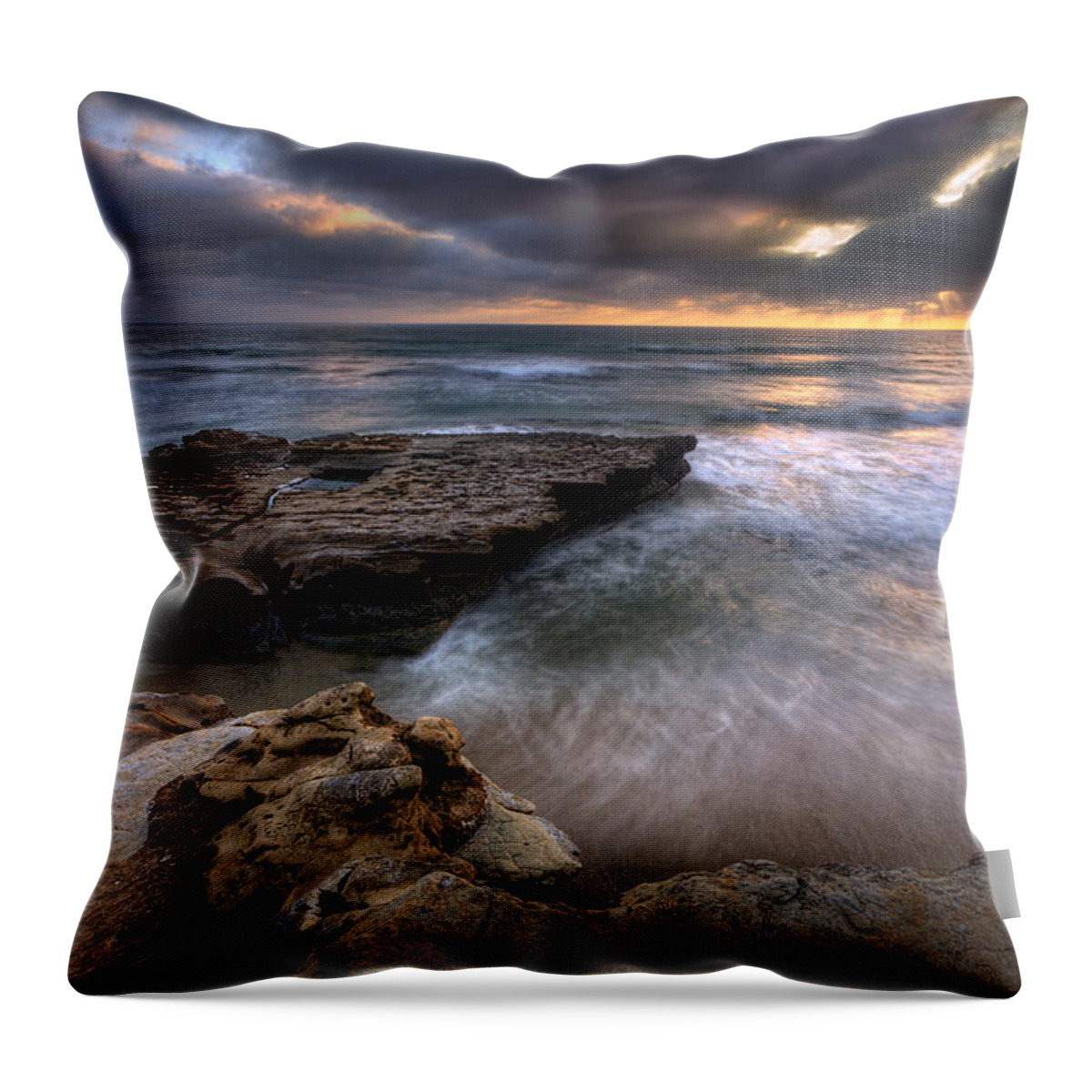 Beach Throw Pillow featuring the photograph Torrey Pines Flat Rock by Peter Tellone