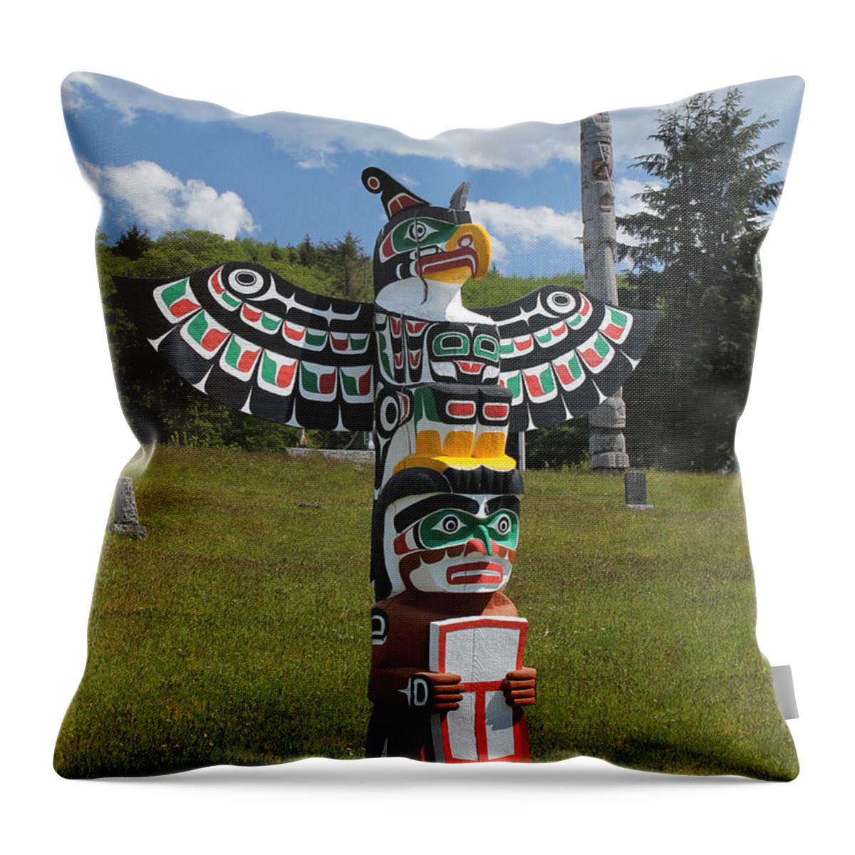 Alert Bay Throw Pillow featuring the photograph Totem Pole, Canada by Nancy Sefton