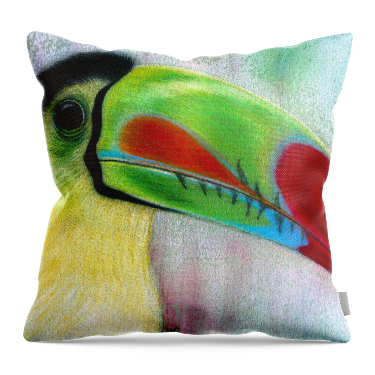 Toucan Throw Pillow featuring the drawing Toucan by Jo Prevost