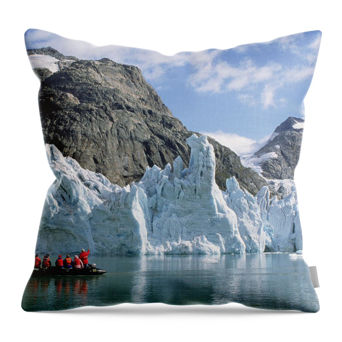 Feb0514 Throw Pillow featuring the photograph Tourists At Glacier Southern Greenland by Tui De Roy