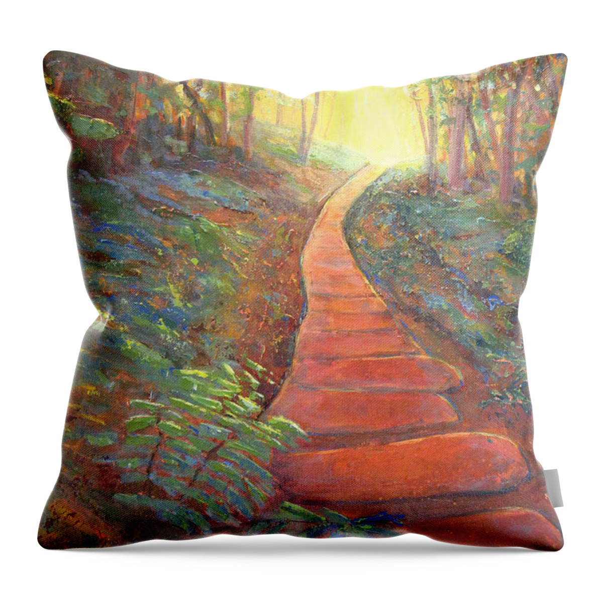 Woods Throw Pillow featuring the painting Towards the Light by Robie Benve