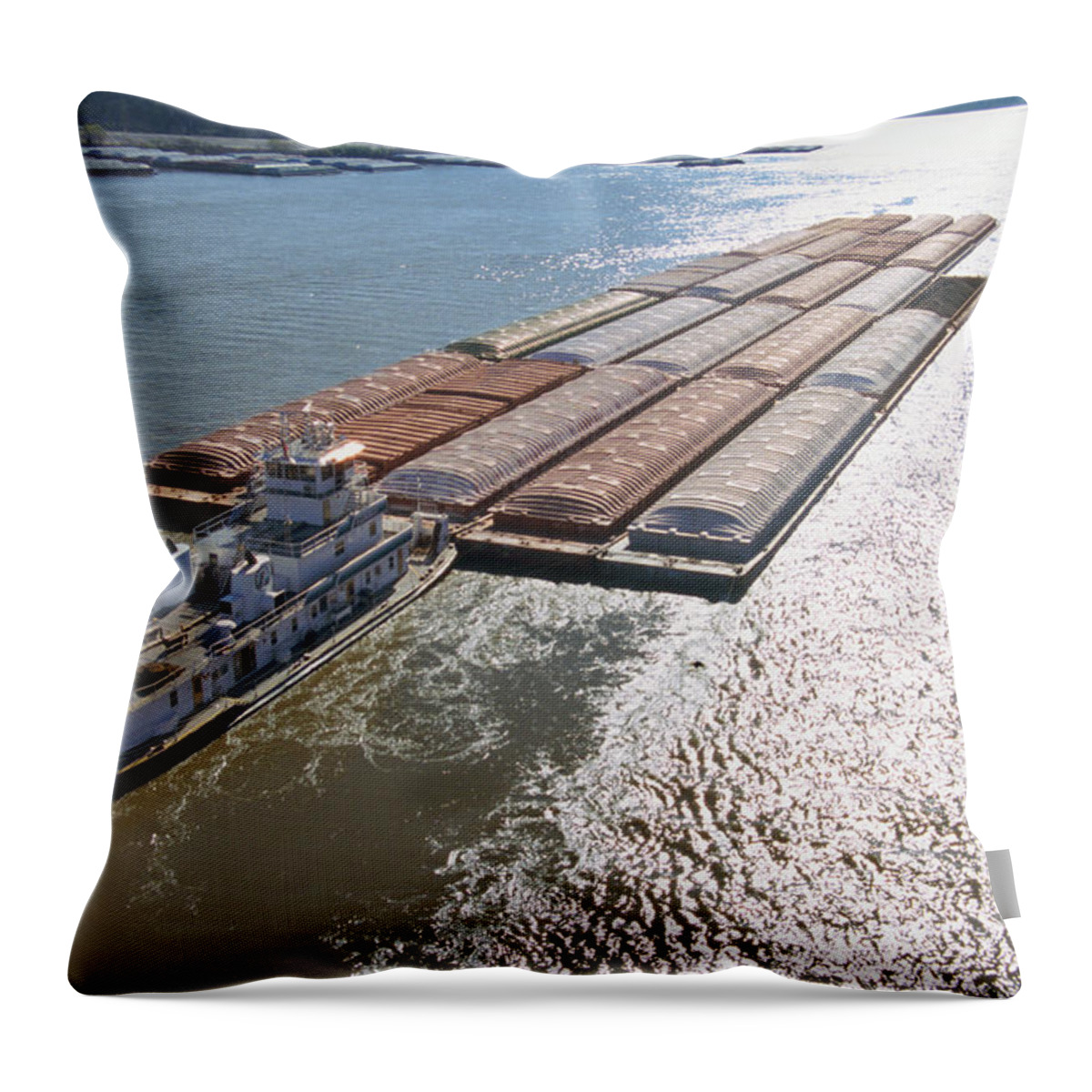 Towboats Throw Pillow featuring the photograph Towboats and Barges on the Mississippi by Garry McMichael