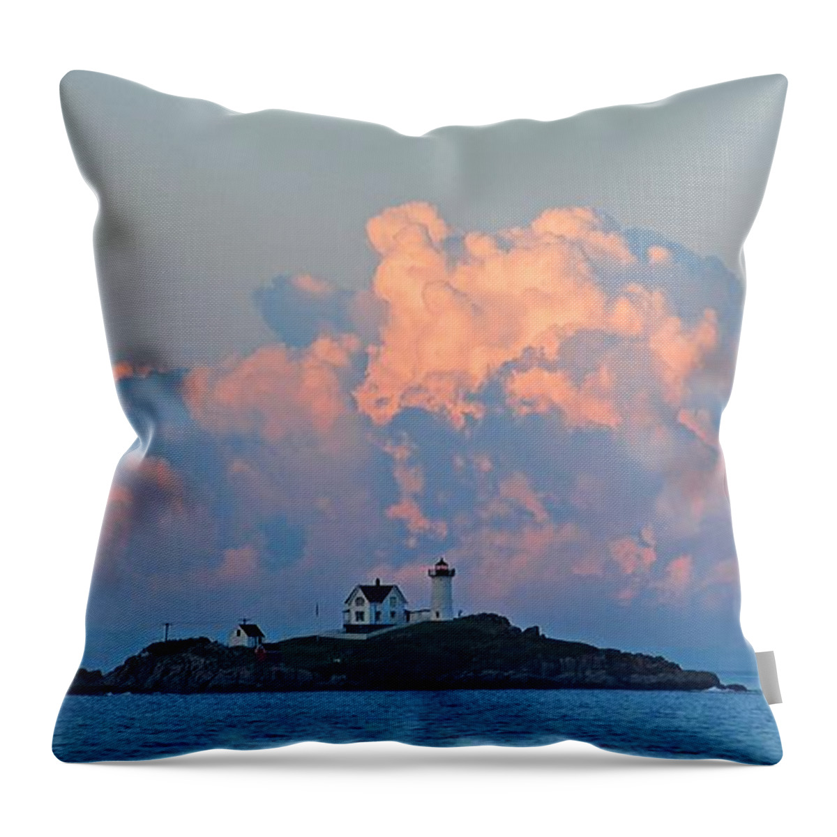 Maine Throw Pillow featuring the photograph Towering Clouds over Nubble Lighthouse York Maine by Michael Saunders