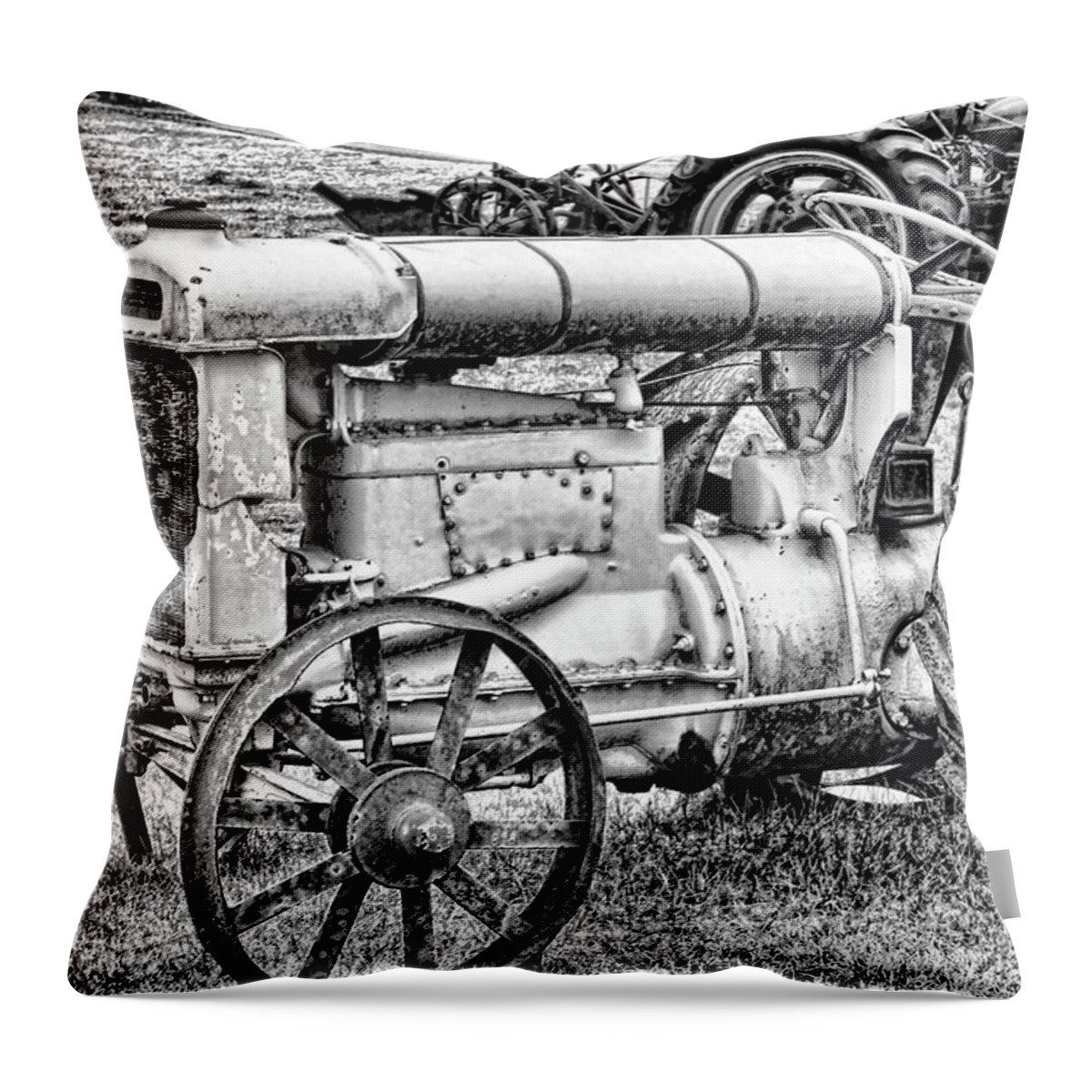 Black And White Throw Pillow featuring the photograph Tractor by Ron Roberts